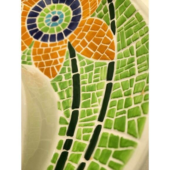 CHIP & DIP/SAUCE-COOKS CLUB-Sunflower-Mosaic-Large-Green-Orange-2 Sections - Picture 3 of 10